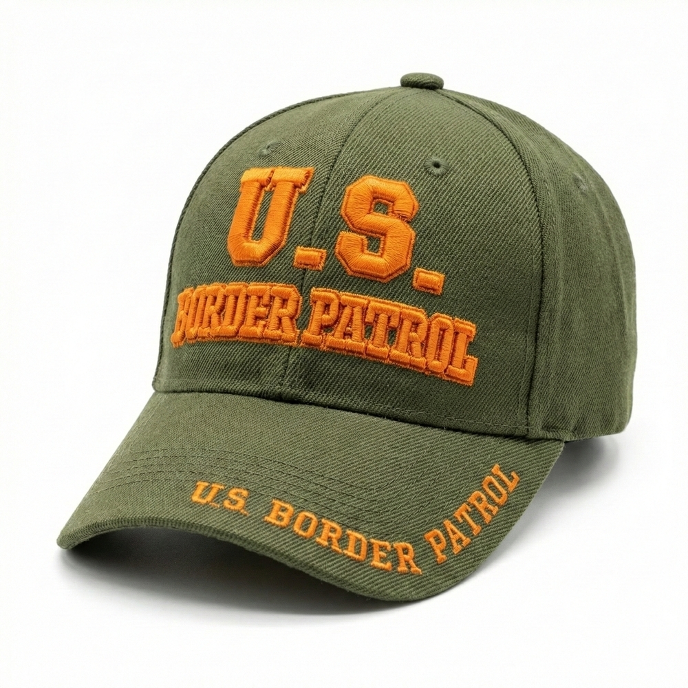 Mens Olive Cap with Orange Embroidery